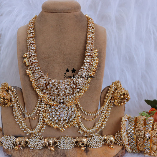 Exquisite Full Combo Jadau Kundan Lakshmi Pendant Necklace Set