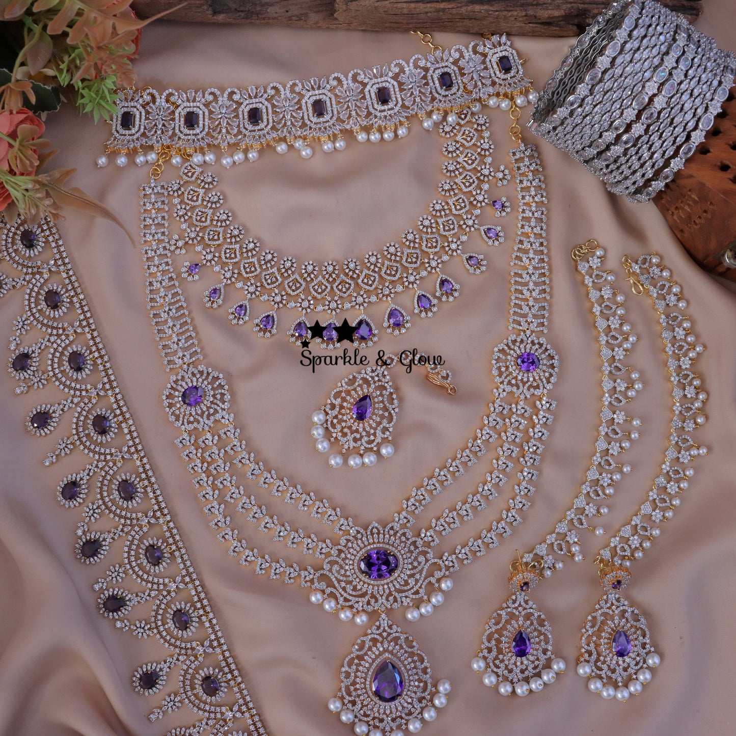 Jewelry Combo Stone American Diamond Bridal sets Get Free Gift Above