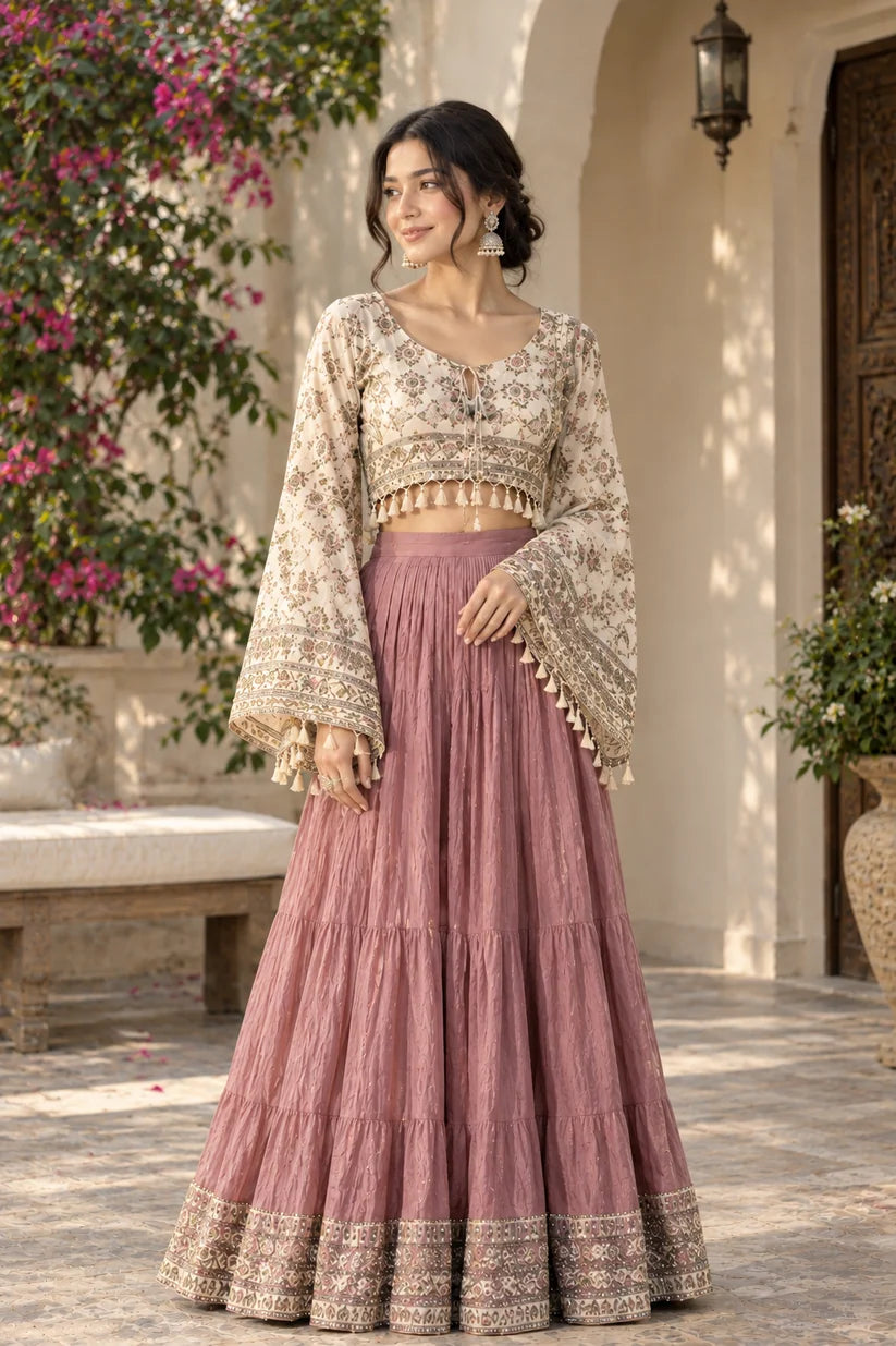 Women’s Printed Crop Top & Flared Skirt Set