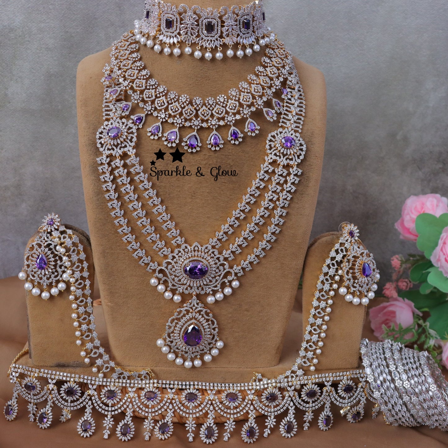 Jewelry Combo Stone American Diamond Bridal sets Get Free Gift Above