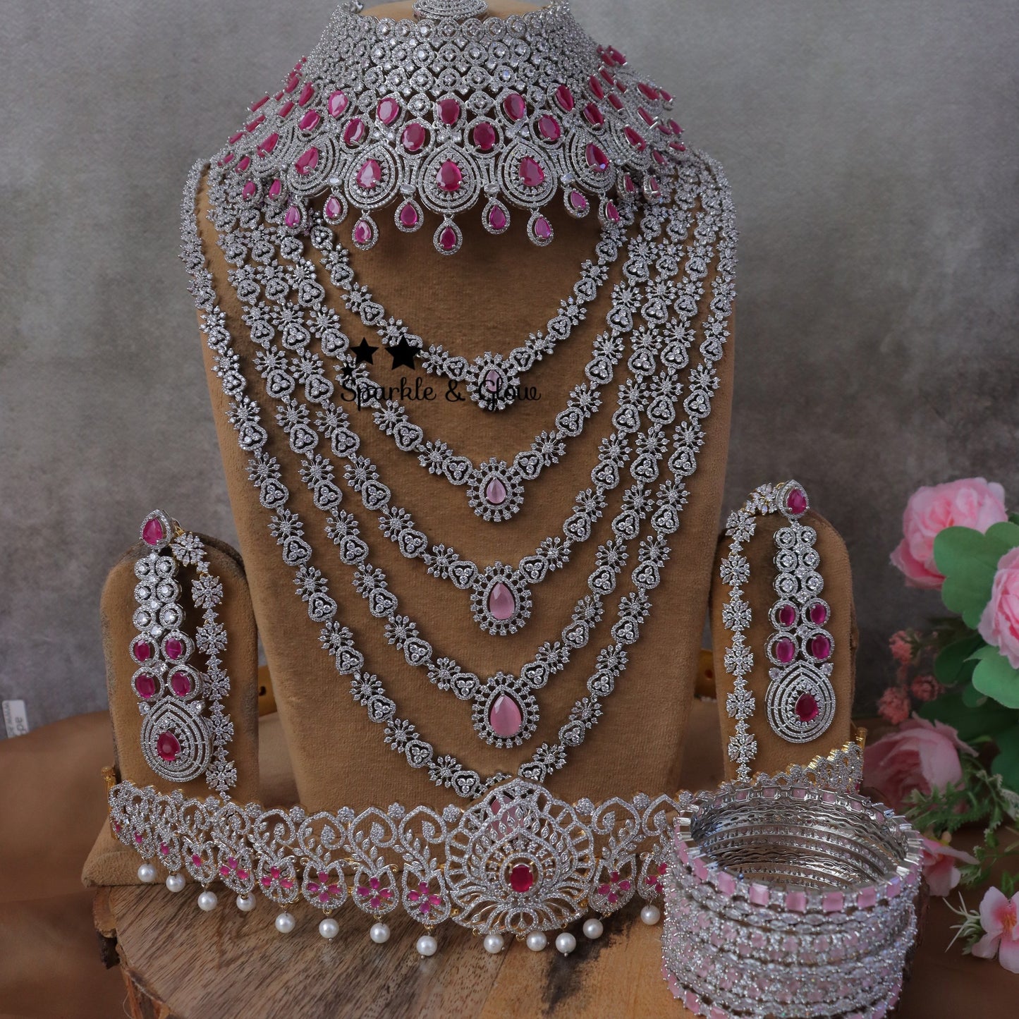 Jewelry Combo Stone American Diamond Bridal sets Get Free Gift Above