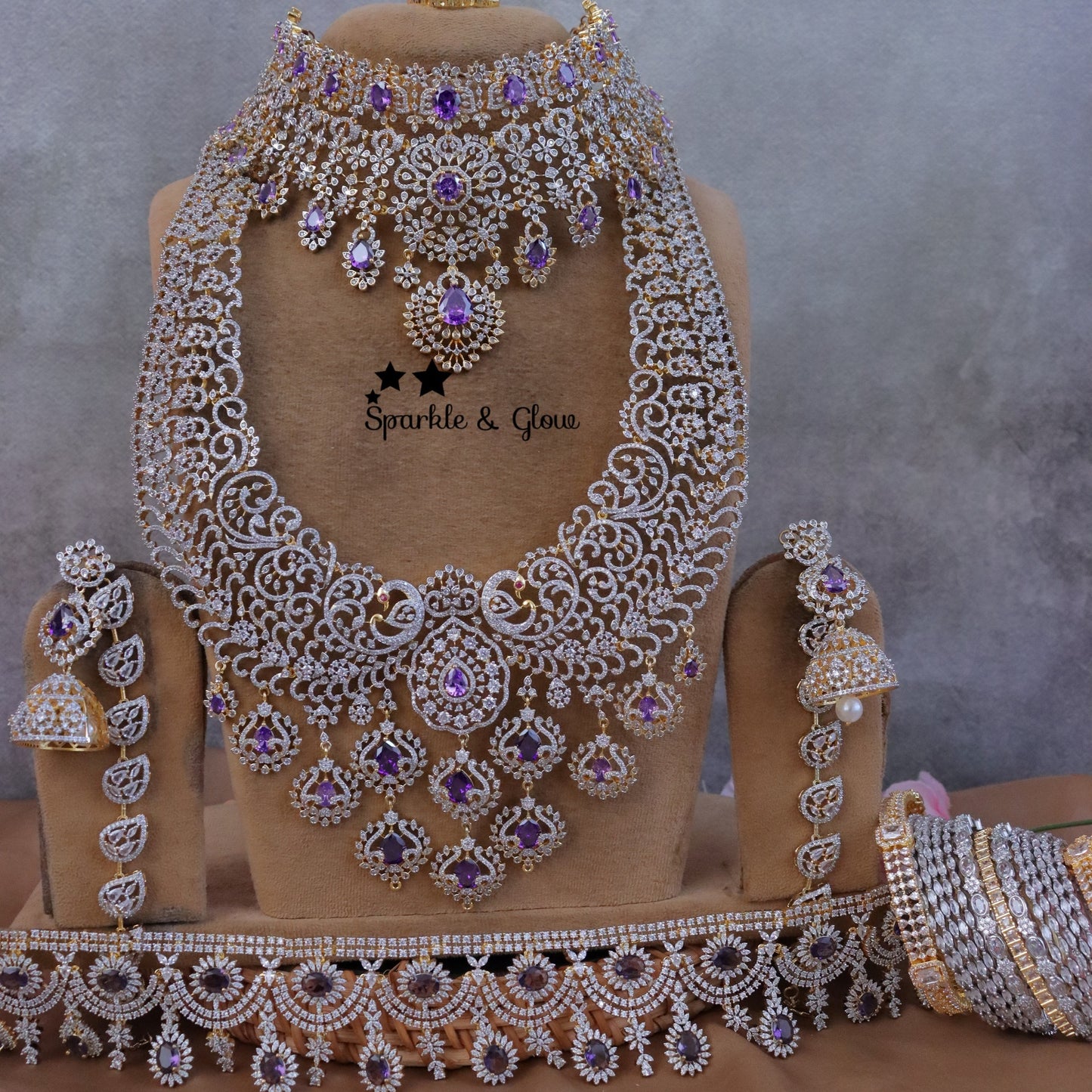 Jewelry Combo Stone American Diamond Bridal sets Get Free Gift Above