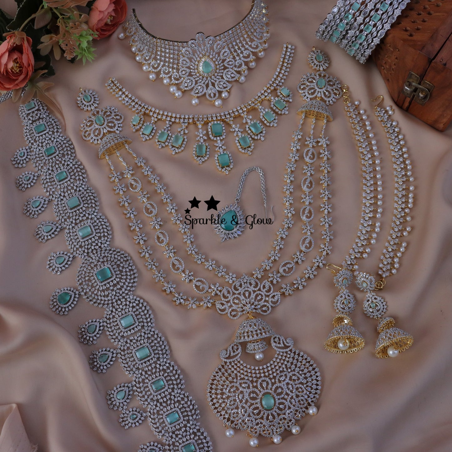 Jewelry Combo Stone American Diamond Bridal sets Get Free Gift Above