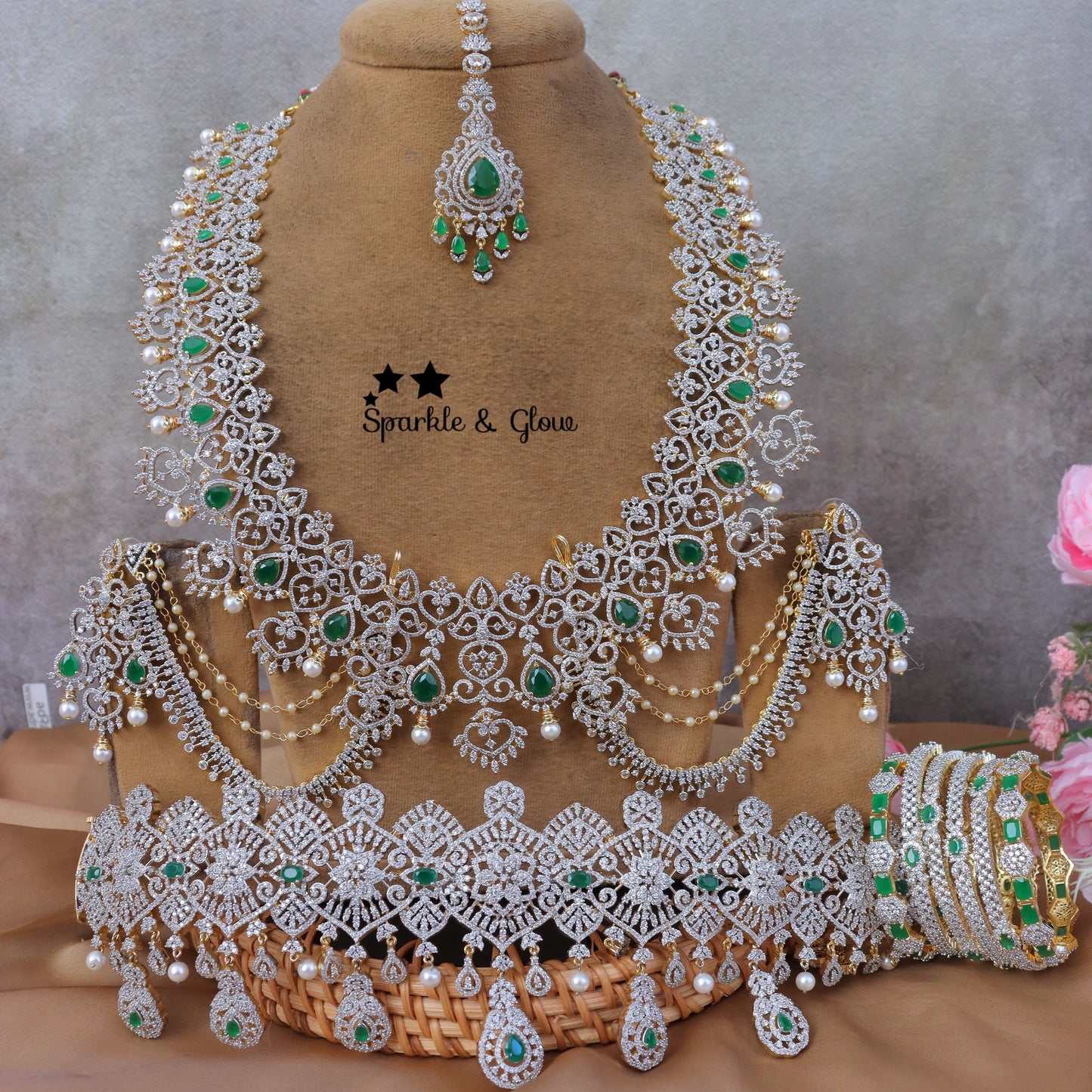 Jewelry Combo Stone American Diamond Bridal sets Get Free Gift Above