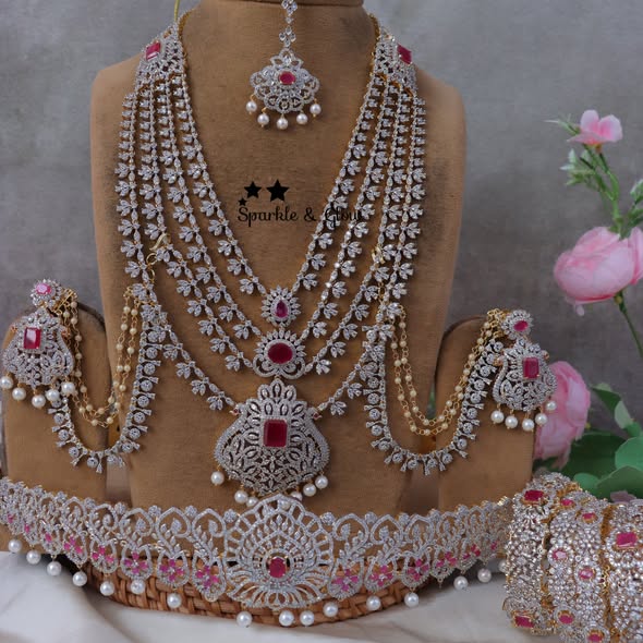 Jewelry Combo Stone American Diamond Bridal sets Get Free Gift Above