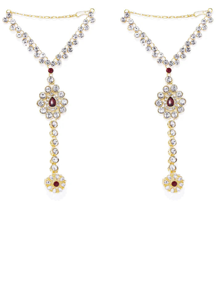 18K Gold Plated & Maroon Cubic Zirconia Studded Traditional Jewellery Set