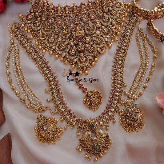 Exquisite Full Combo Jadau Kundan Lakshmi Pendant Necklace Set