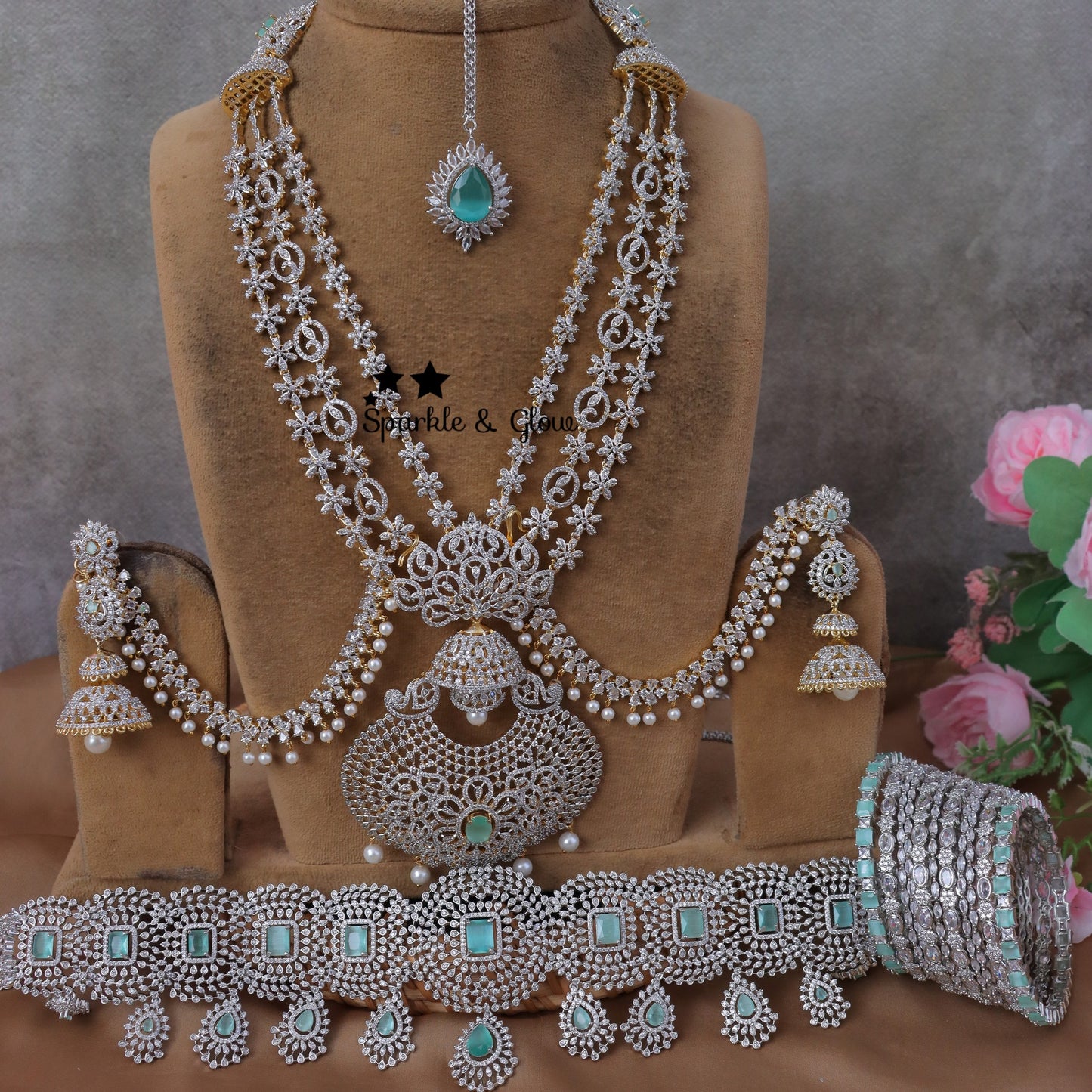 Jewelry Combo  Stone American Diamond Bridal sets Get Free Gift Above