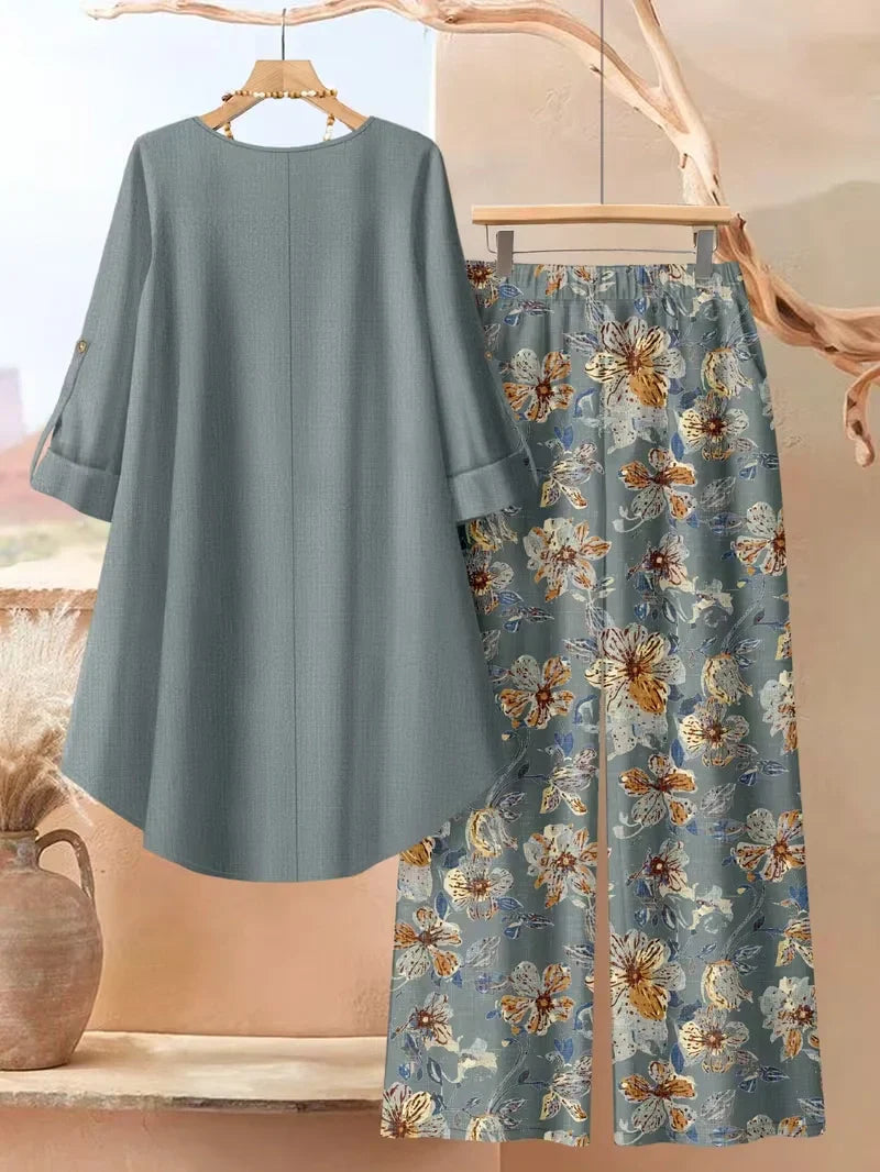 Asymmetrical Button-Front Top & Wide-Leg Pants | Elegant Casual Outfit