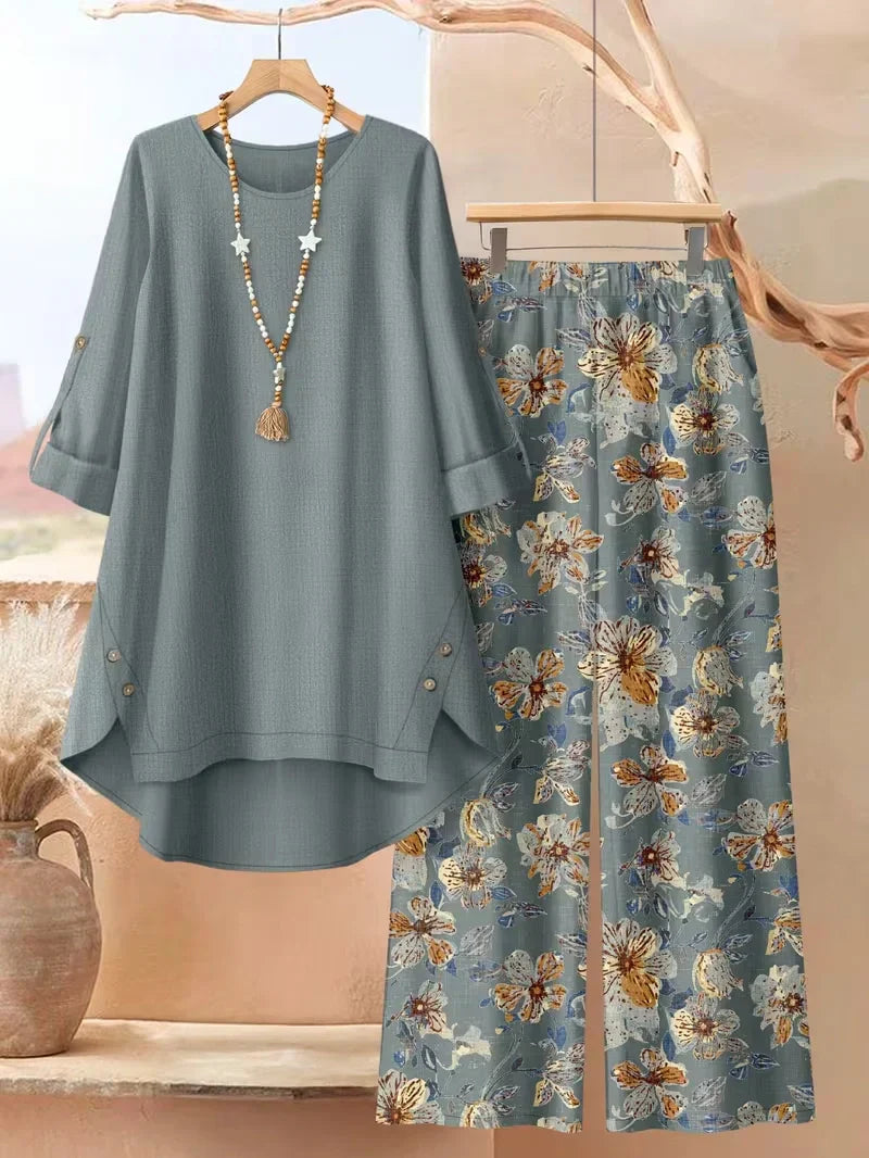 Asymmetrical Button-Front Top & Wide-Leg Pants | Elegant Casual Outfit