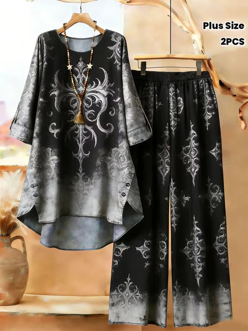 Three-Quarter Sleeve Top & High-Waisted Wide-Leg Pants | Casual Chic Outfit