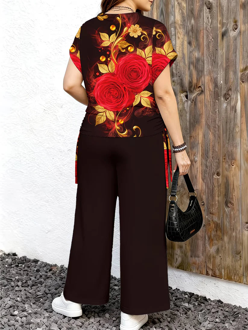 Women's Minimalist Print Top & Loose Pants Two-Piece Set