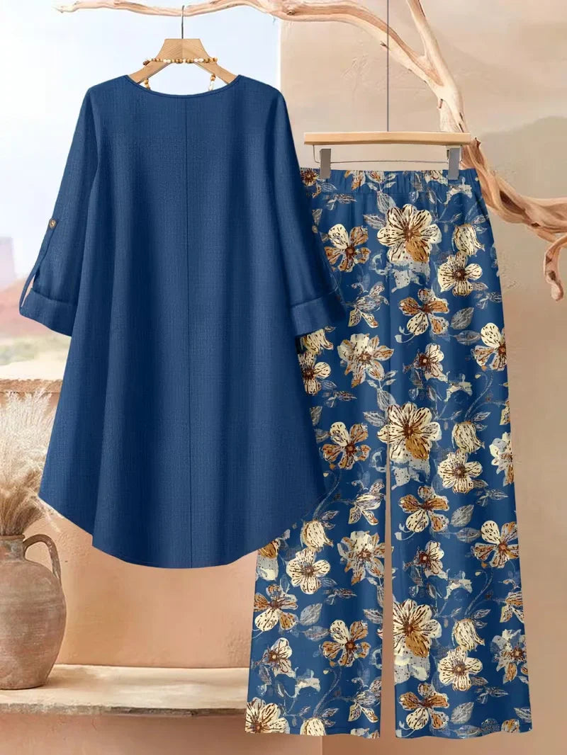 Asymmetrical Button-Front Top & Wide-Leg Pants | Elegant Casual Outfit