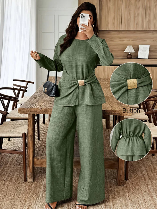 Elegant Pleated Waist Tie Co-Ord Set