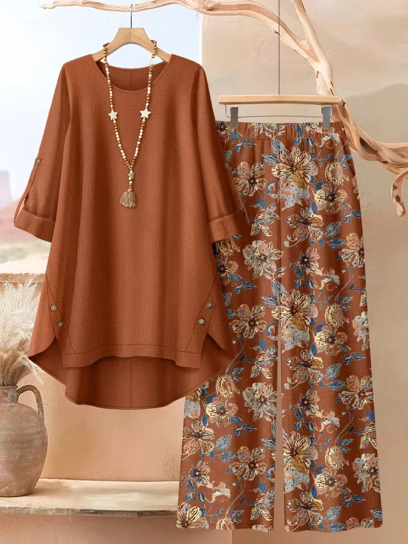Asymmetrical Button-Front Top & Wide-Leg Pants | Elegant Casual Outfit