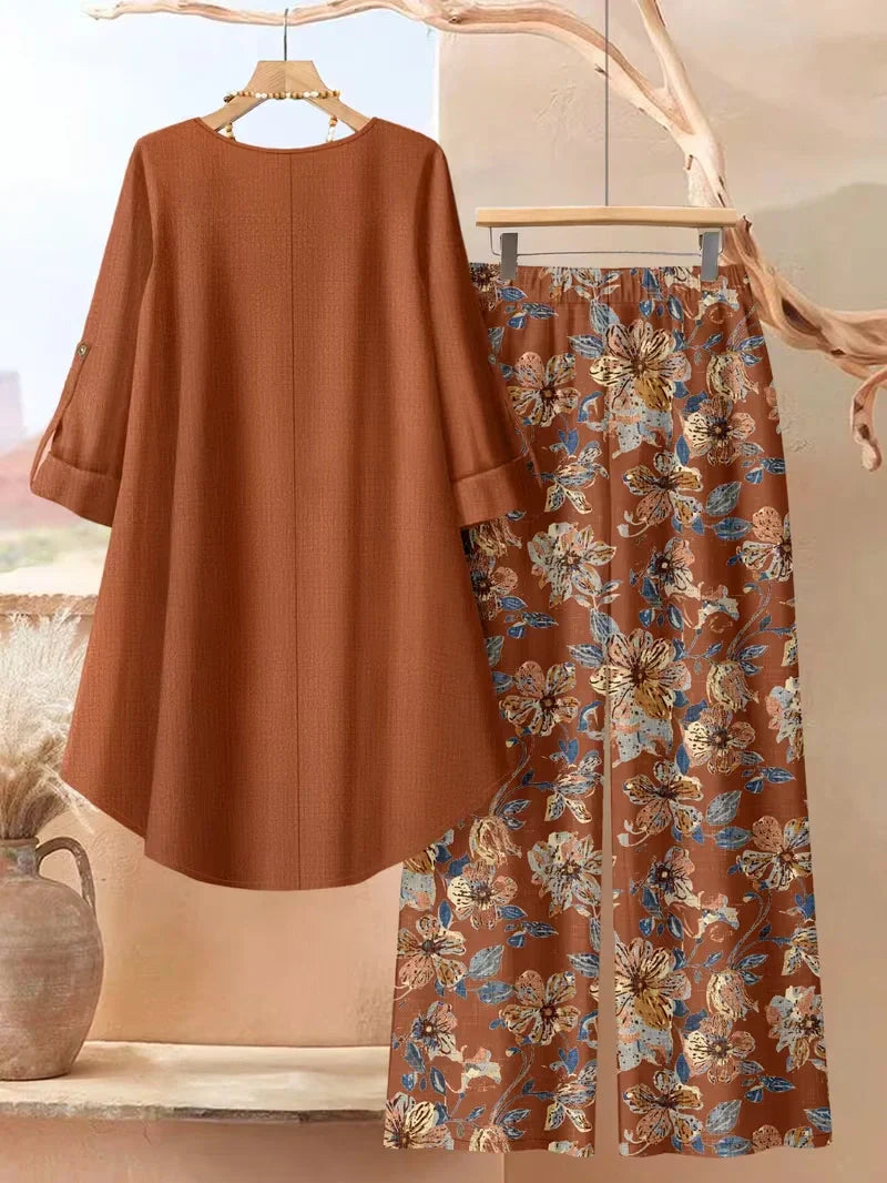 Asymmetrical Button-Front Top & Wide-Leg Pants | Elegant Casual Outfit