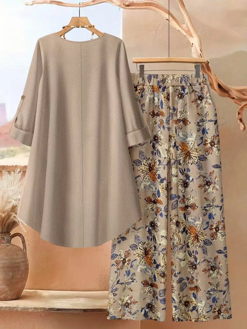 Asymmetrical Button-Front Top & Wide-Leg Pants | Elegant Casual Outfit