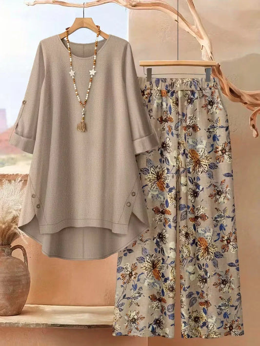 Asymmetrical Button-Front Top & Wide-Leg Pants | Elegant Casual Outfit