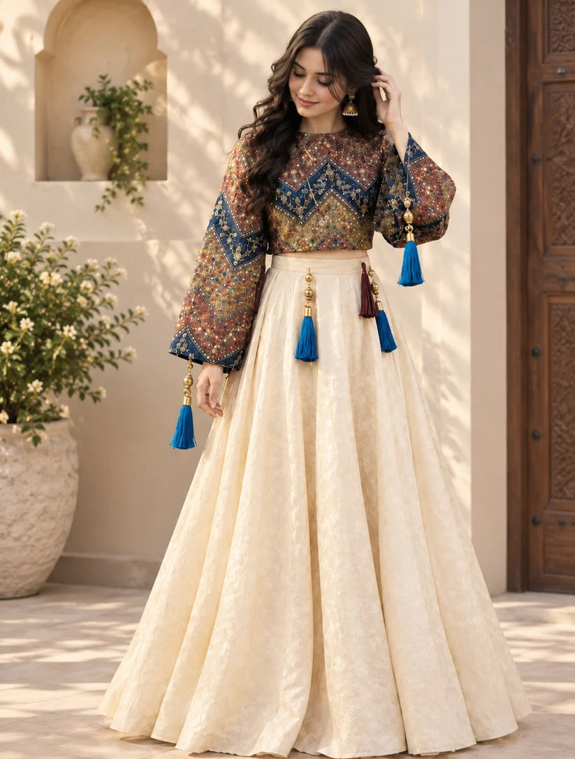 Women’s Printed Crop Top & Flared Skirt Set