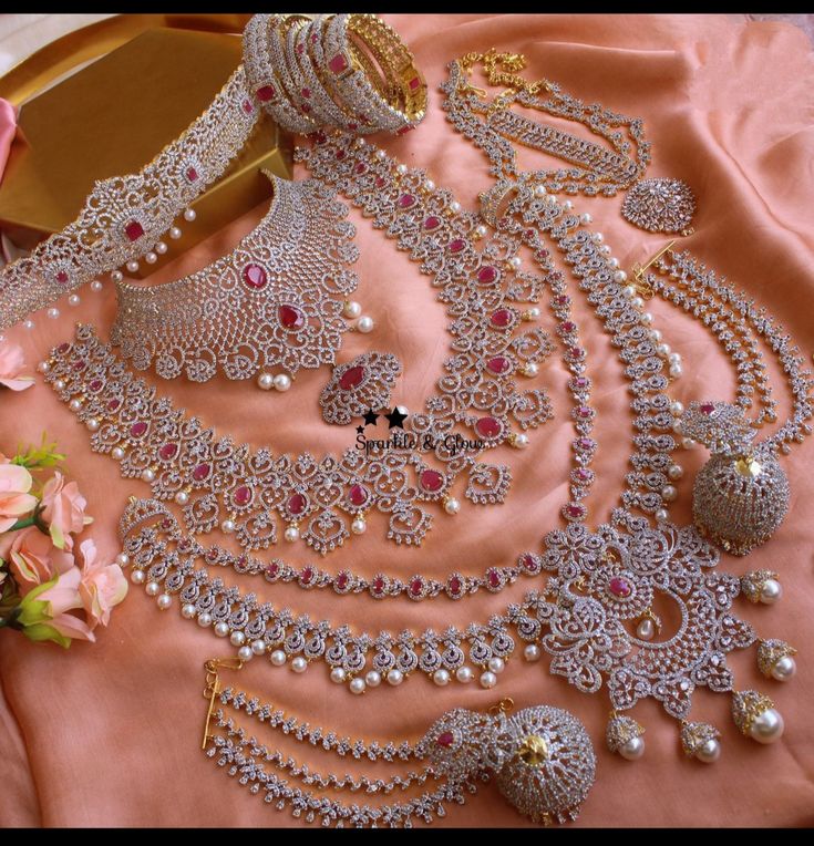 Jewelry Combo Green Stone American Diamond Bridal sets Get Free Gift Above