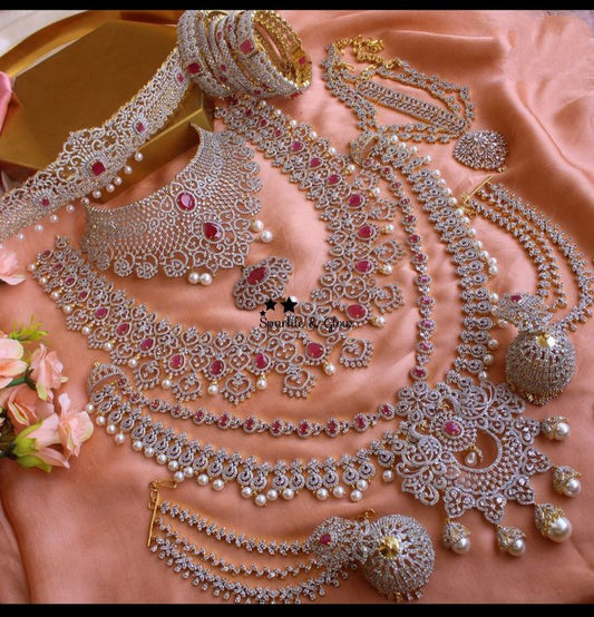 Jewelry Combo Green Stone American Diamond Bridal sets Get Free Gift Above