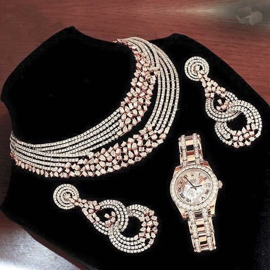 Jewelry  Stone American Diamond Bridal sets Get Free Gift Above With Watch