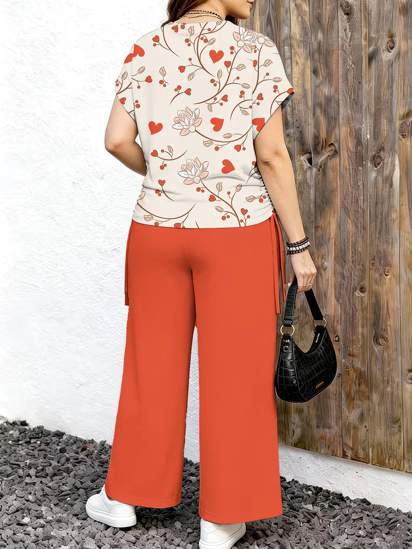 Women's Minimalist Print Top & Loose Pants Two-Piece Set