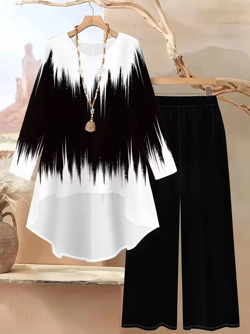 Three-Quarter Sleeve Top & High-Waisted Wide-Leg Pants | Casual Chic Outfit