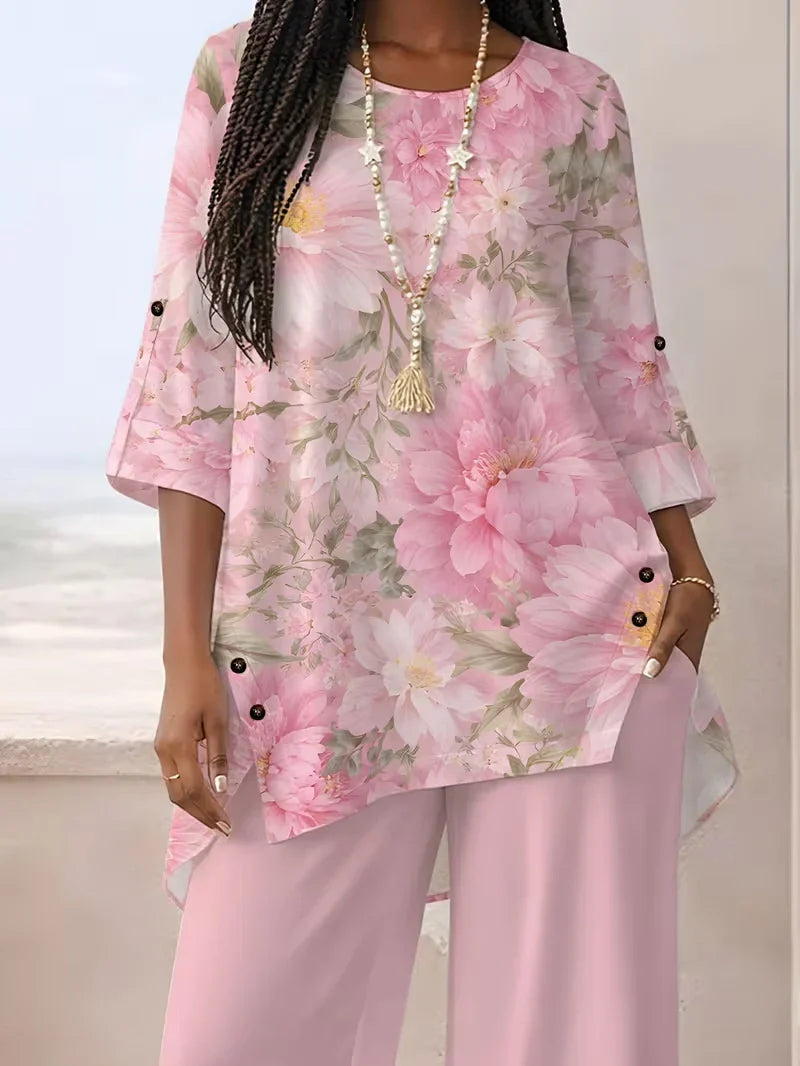 Three-Quarter Sleeve Top & High-Waisted Wide-Leg Pants | Casual Chic Outfit