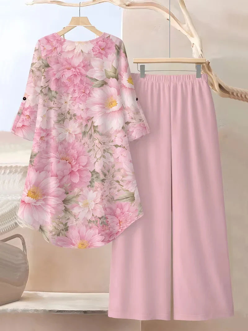 Three-Quarter Sleeve Top & High-Waisted Wide-Leg Pants | Casual Chic Outfit