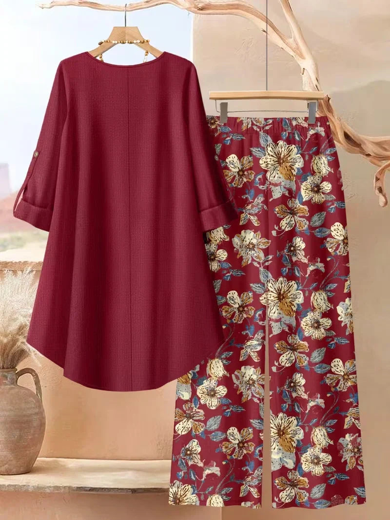 Asymmetrical Button-Front Top & Wide-Leg Pants | Elegant Casual Outfit