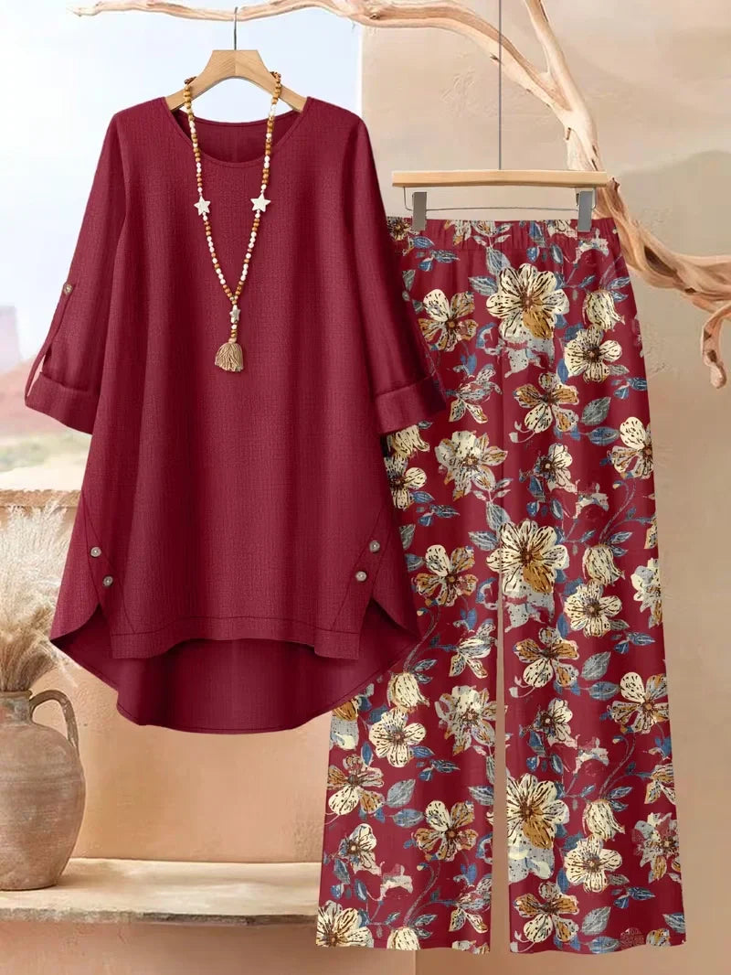 Asymmetrical Button-Front Top & Wide-Leg Pants | Elegant Casual Outfit