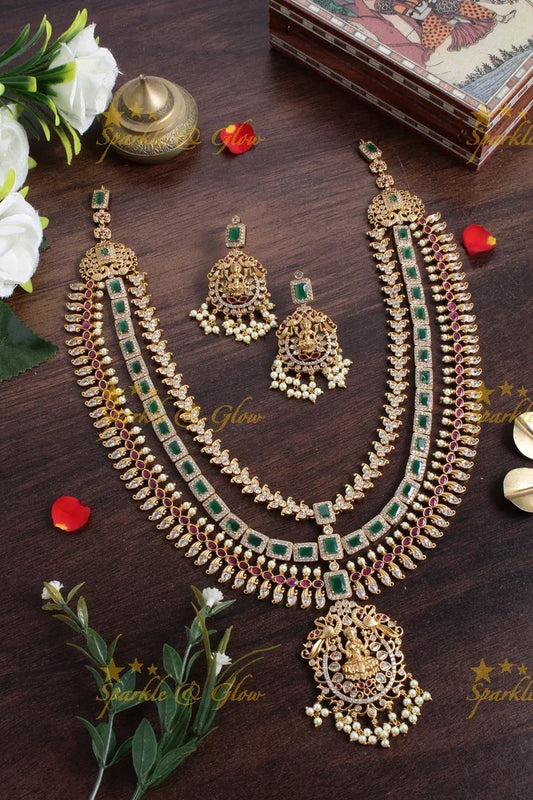 Layered Matte CZ Lakshmi Haram Necklace