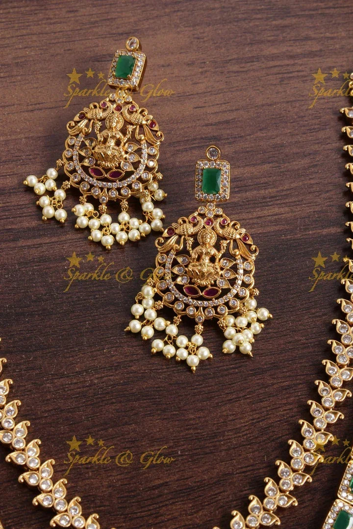 Layered Matte CZ Lakshmi Haram Necklace