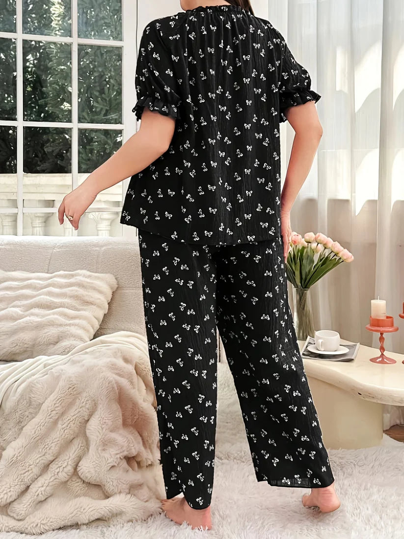 Chic Bow Print Lounge Co-Ord Set