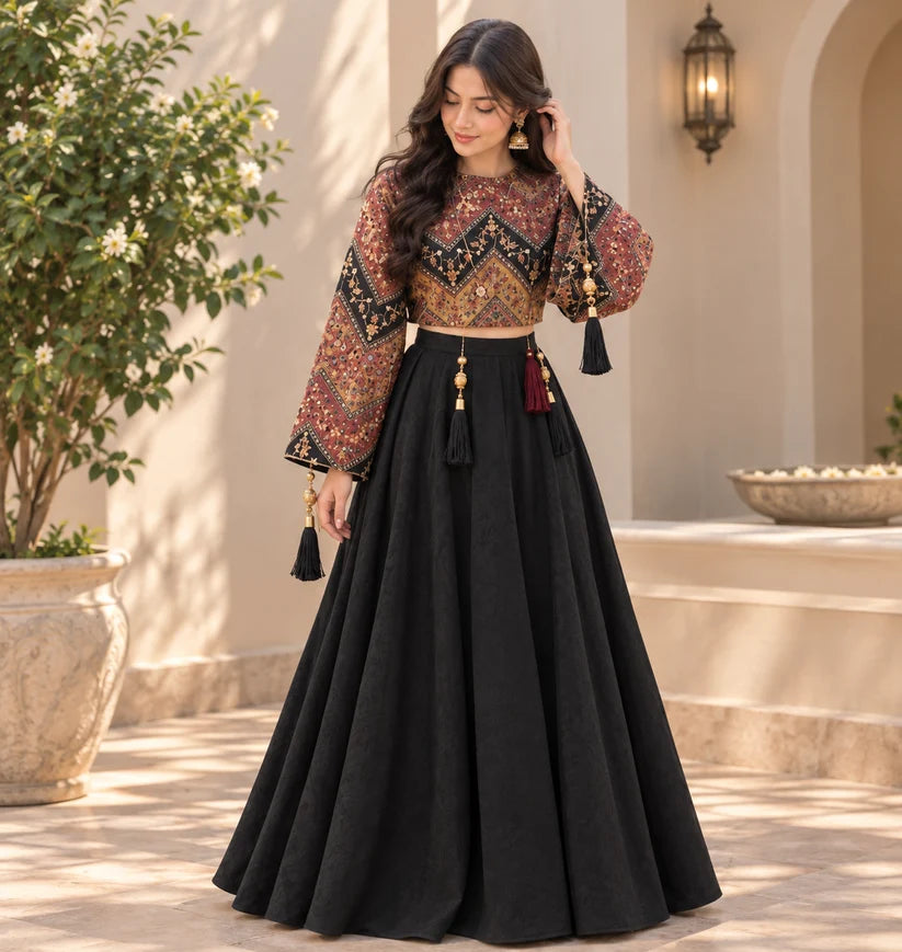 Women’s Printed Crop Top & Flared Skirt Set