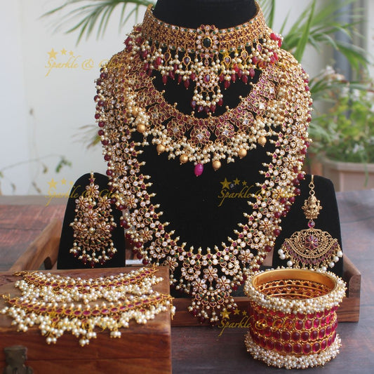 Exquisite Full Combo Jadau Kundan Lakshmi Pendant Necklace Set
