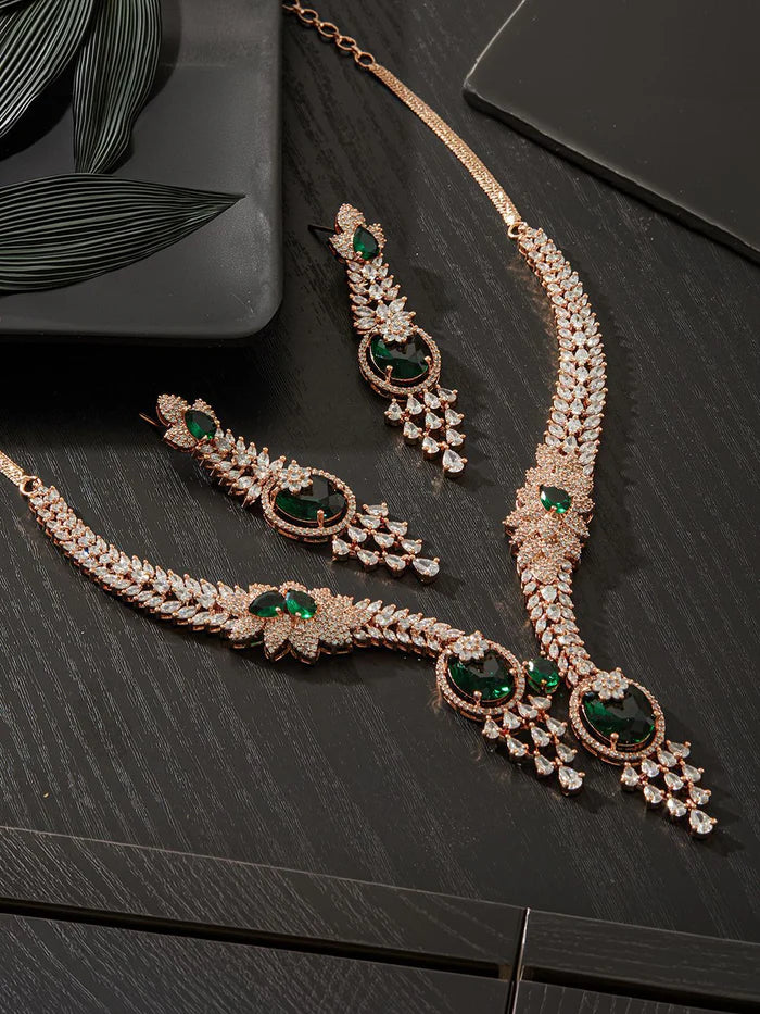 Rose Gold-Plated Cubic Zirconia Studded Jewellery Set