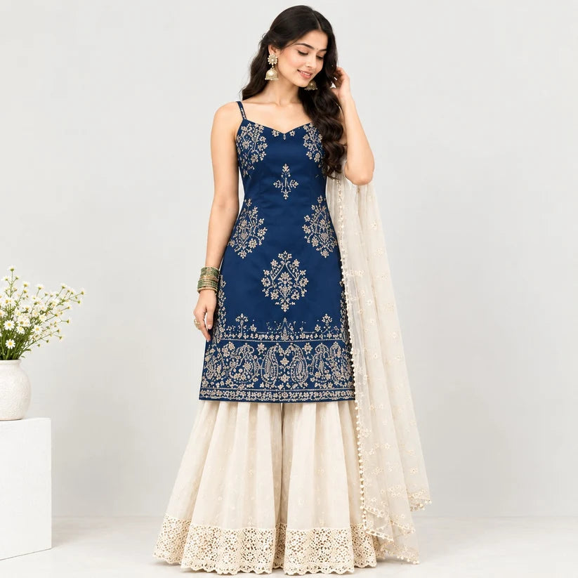 Women’s Embroidered Kurta & Sharara Set