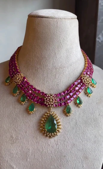 Ruby and Green Stone Necklace From Diva Gems And Jewels.