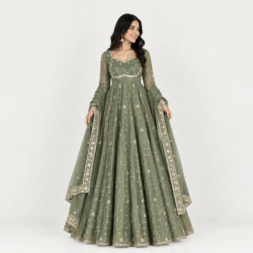 Women’s Embroidered Anarkali Suit Set