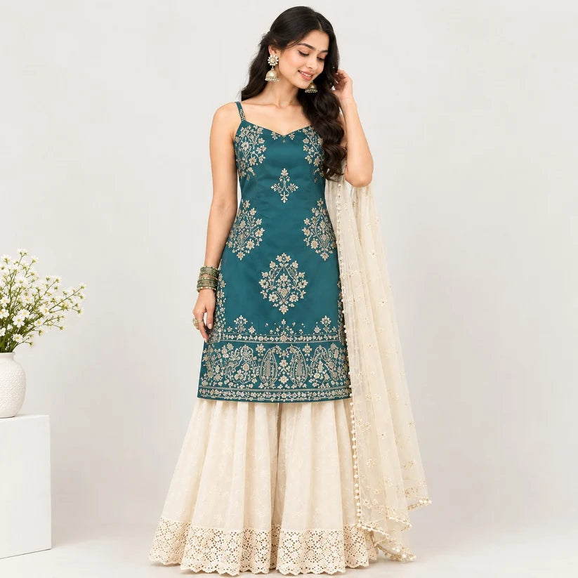 Women’s Embroidered Kurta & Sharara Set