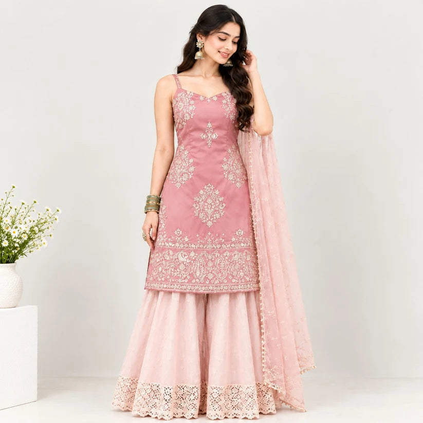 Women’s Embroidered Kurta & Sharara Set