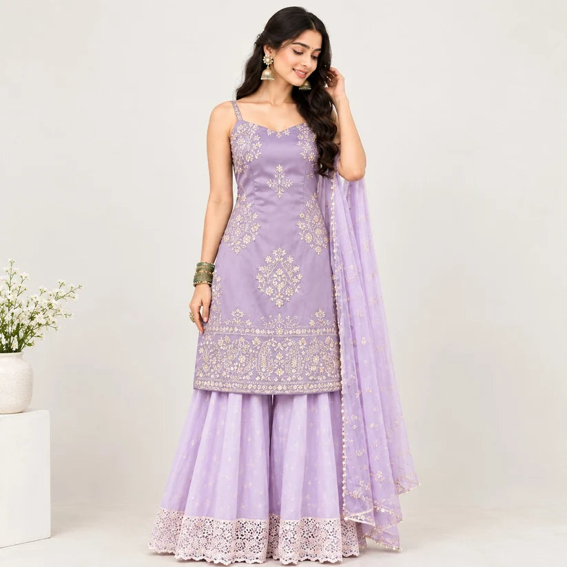 Women’s Embroidered Kurta & Sharara Set