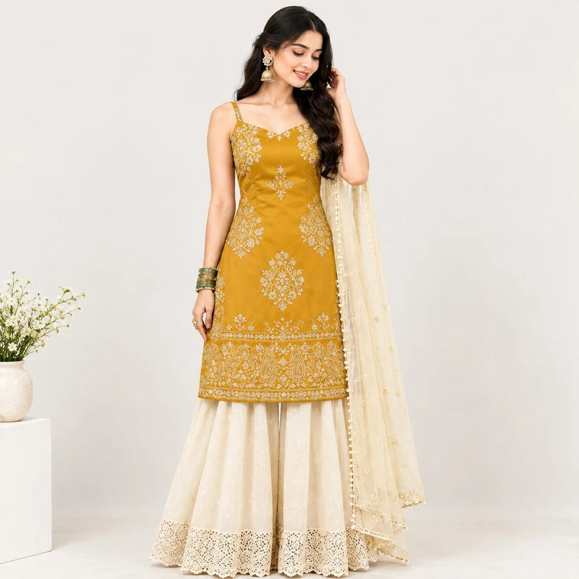 Women’s Embroidered Kurta & Sharara Set