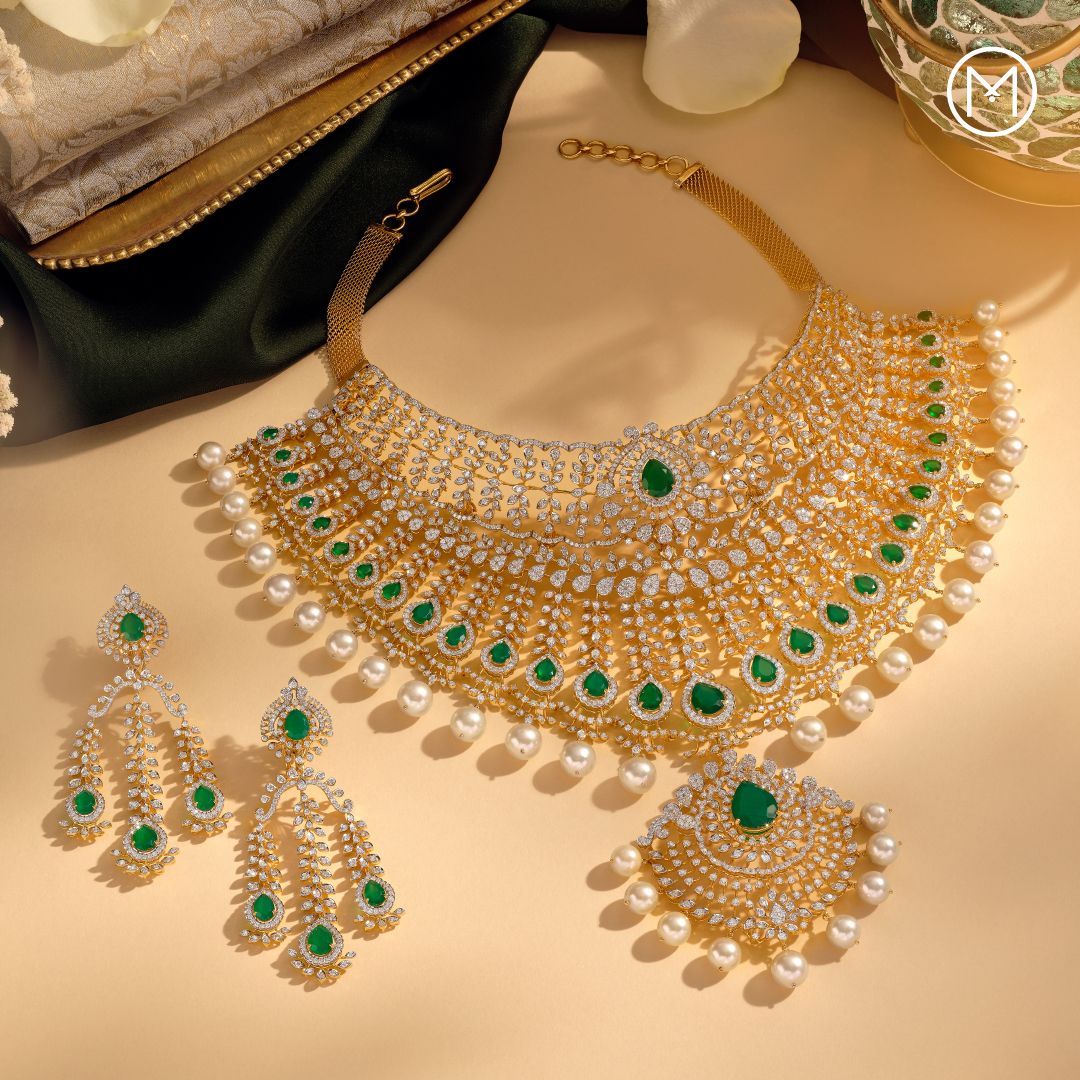 New American Diamond High Quality Earrings, choker, Jumka and necklace set