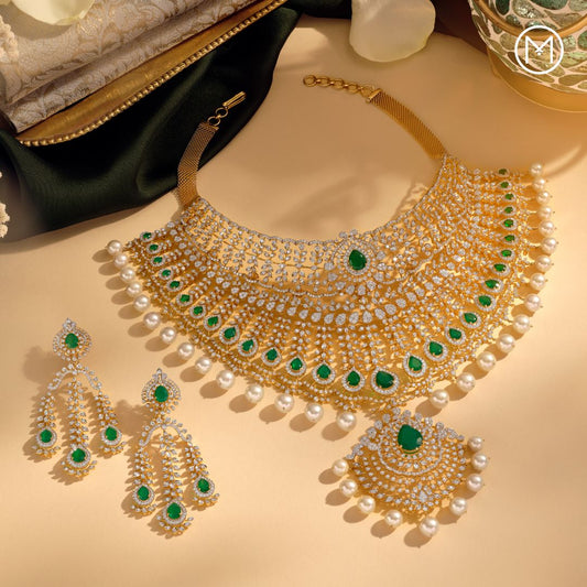 New American Diamond High Quality Earrings, choker, Jumka and necklace set