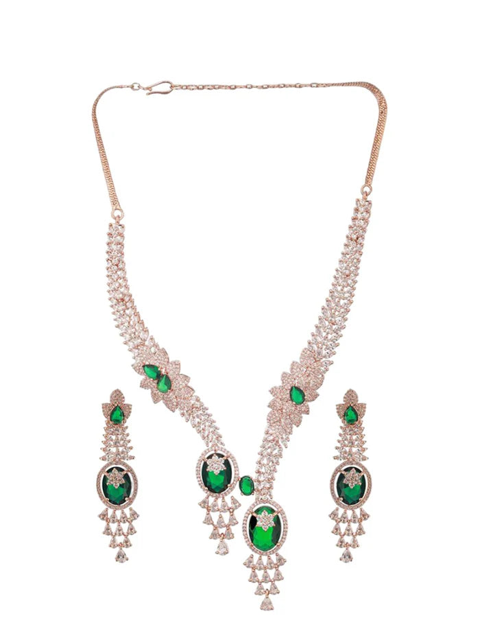 Rose Gold-Plated Cubic Zirconia Studded Jewellery Set