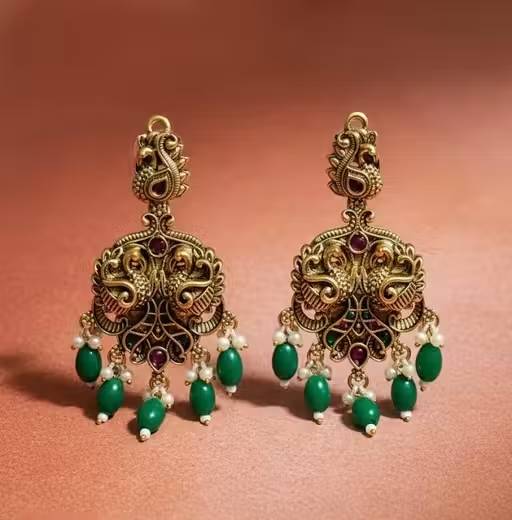 Antique Gold Lakshmi Temple Long and Short Necklace with Earings and Pearl drops Traditional Bridal Choker for Women South Indian Jewellery