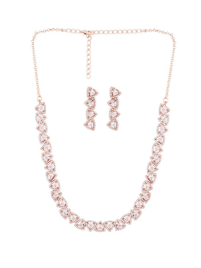 Women Rose Gold-Plated & White CZ Studded Jewellery Set